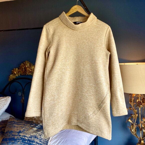 Lands' End Sweaters - Land's  End Long Fleece Beige Mock Neck Sweatshirt